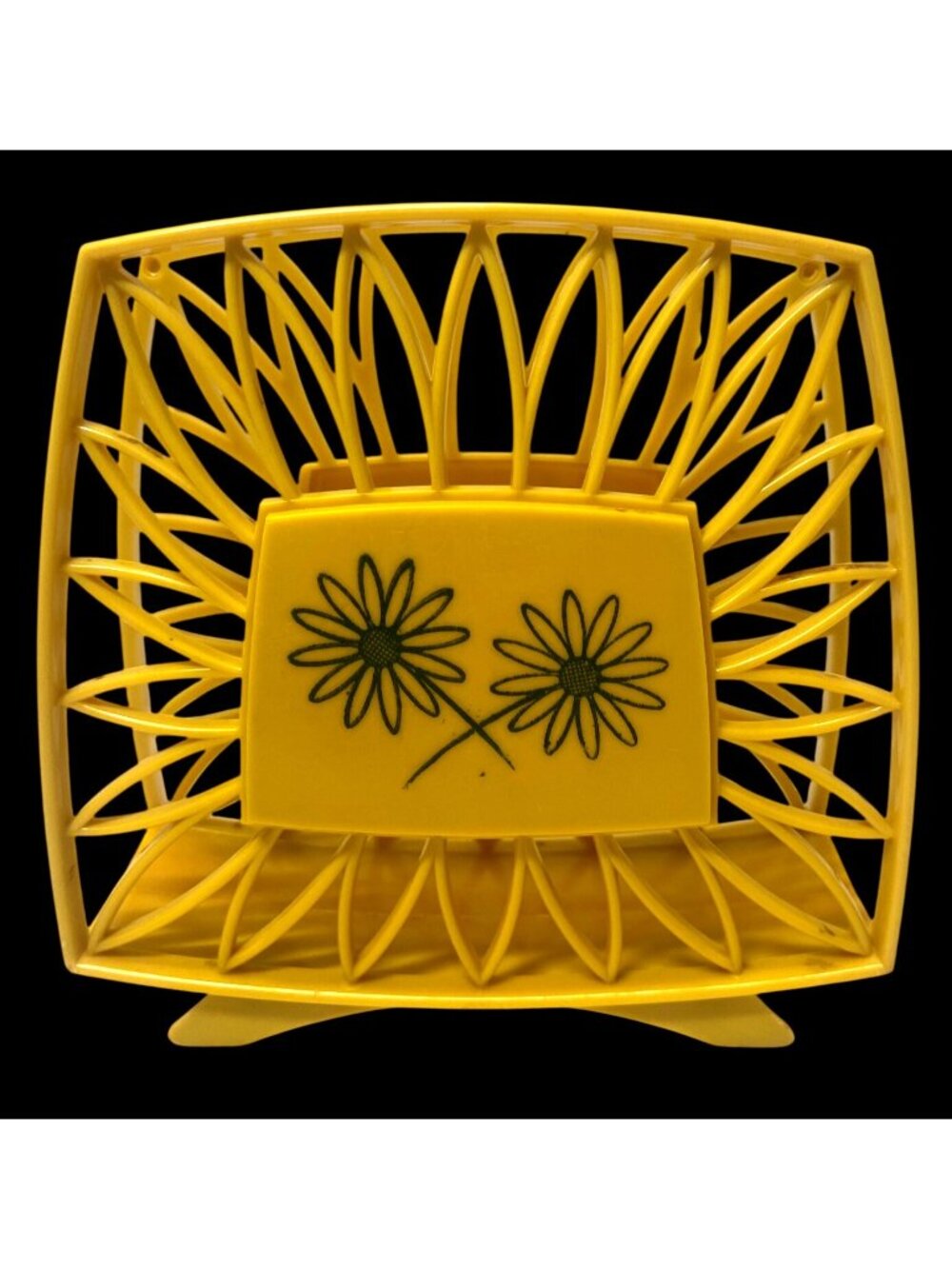 Yellow Plastic Napkin Holder With Daisy Floral Design Retro Kitchen Decor 5" X 4